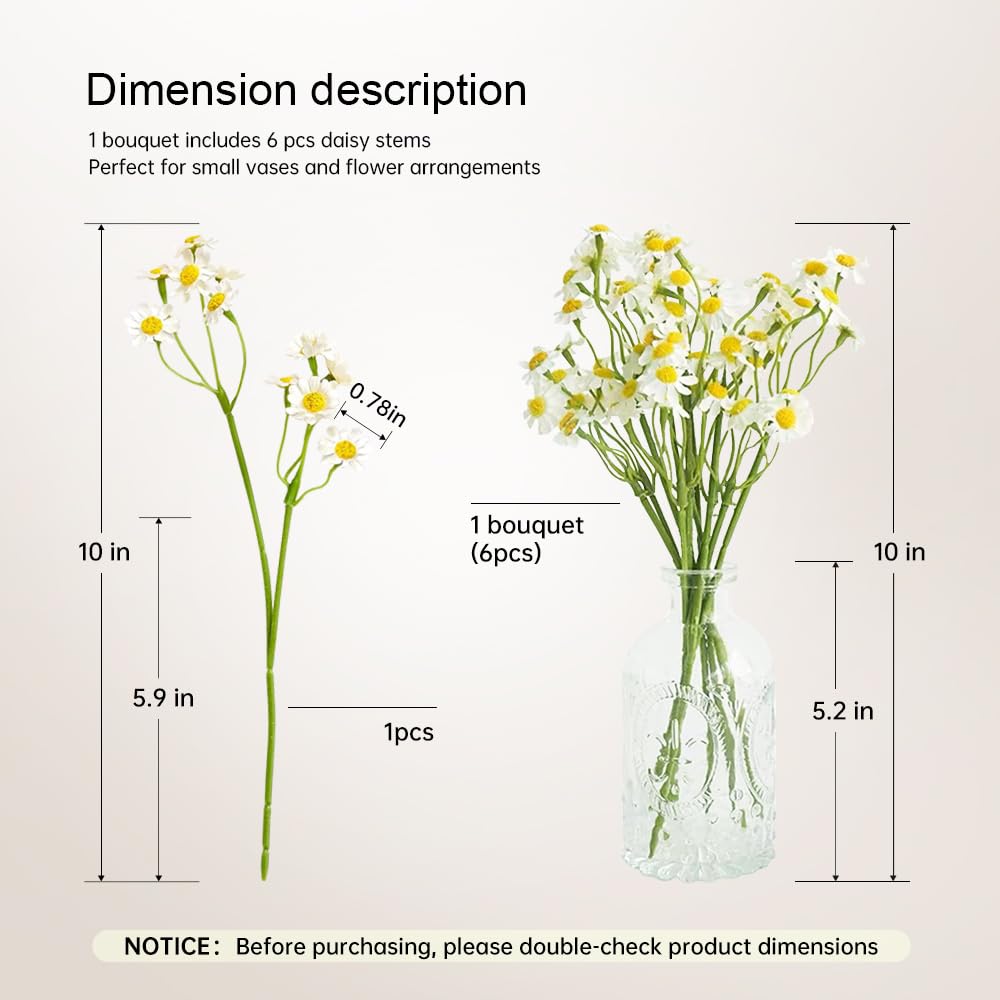 Small White Daisy Flowers Artificial,2 Bouquet/12Pcs 10 Inch Fake Daisies,Spring Wild Flower for Party Decor (Vase Not Included)