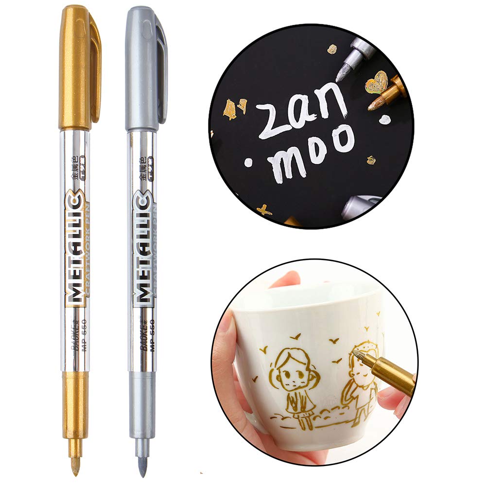 MYARTOOL Metallic Marker Pens, Gold and Silver Metallic Permanent Markers for Artist Illustration, Crafts, Gift Card Making, Scrapbooking, Fabric, DIY Photo Album, Value Set of 8