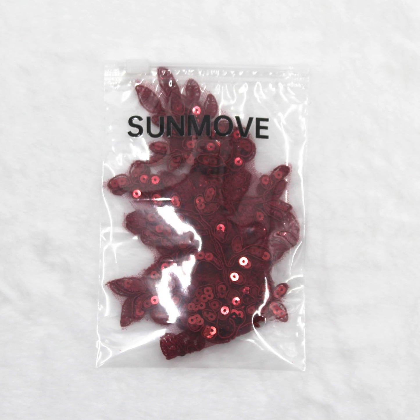 SUNMOVE Pair of Embroidery Sequin Lace Applique Sewing Flower Fabric Collar Patch Motif Wedding Gown Dress Bridal DIY Crafts (Wine)