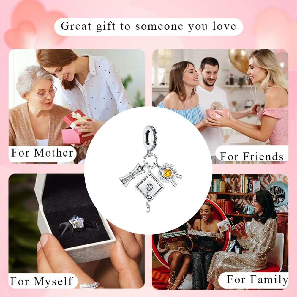KEQ 2026 Graduation Cap Charms for Pandora Bracelets Necklace 925 Sterling Silver Bead for Daughter Granddaughter Graduation Pedant with 5A Cubic BBF Christmas Gift (Graduation)