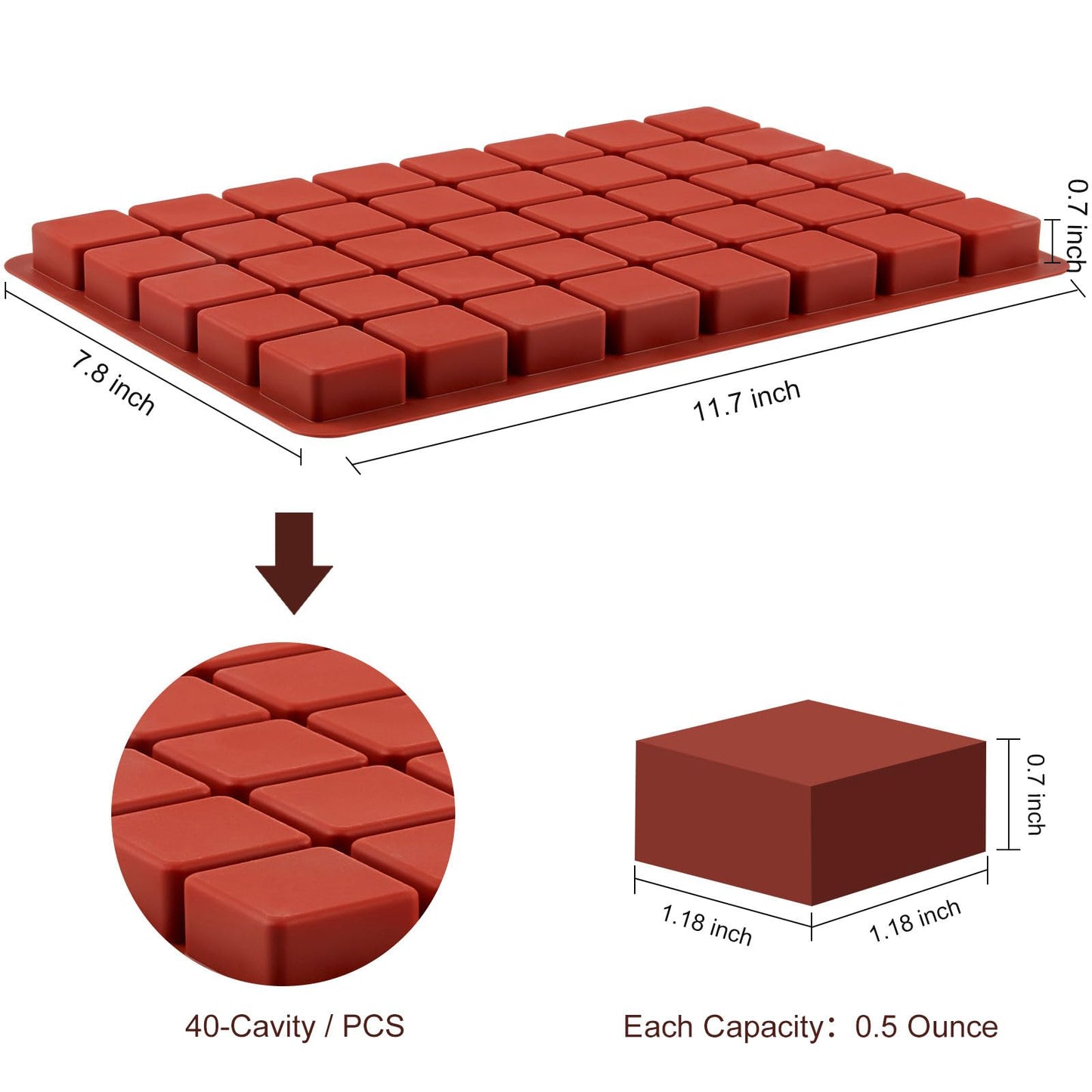 JOERSH 2PCS Square Silicone Caramel Hard Candy Molds for Chocolate, Truffles, Ganache, Jelly, Praline, Brownie, Butter, Ice Cube Tray