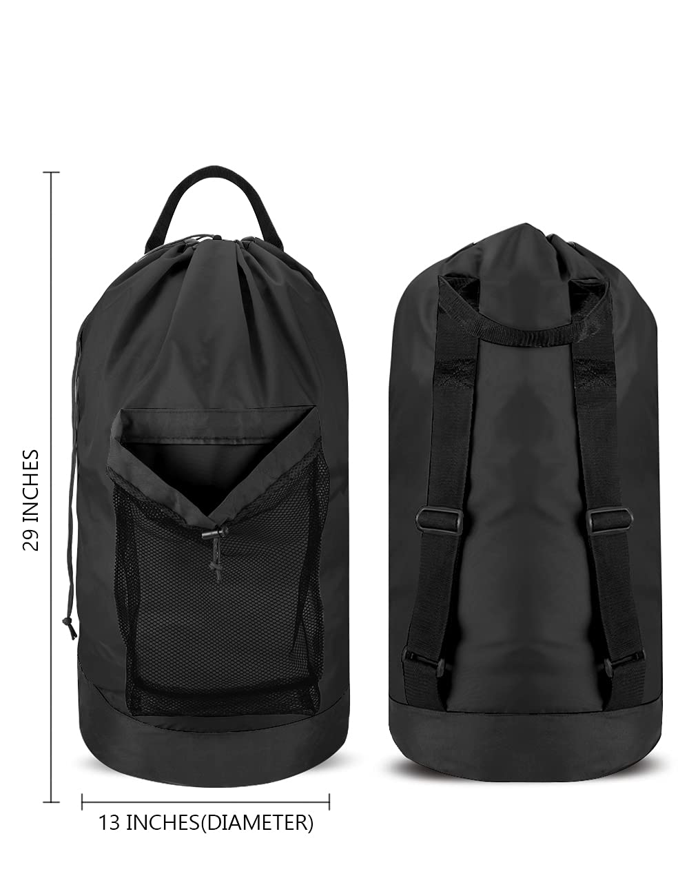 Backpack Laundry Bag, Laundry Backpack with Shoulder Straps and Mesh Pocket Durable Nylon Clothes Hamper Bag with Drawstring Closure for College, Travel, Laundromat, Apartment