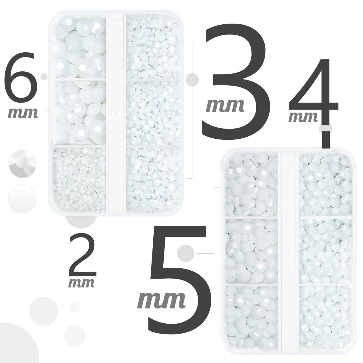 qiipii Pure White Resin Flatback Rhinestones for Crafting 2mm 3mm 4mm 5mm 6mm Solid White Flatback Jelly Stones Gems Diamonds for Face Eyes Makeup Tumblers Mugs Bottles DIY Crafts Clothes Shoes Phones