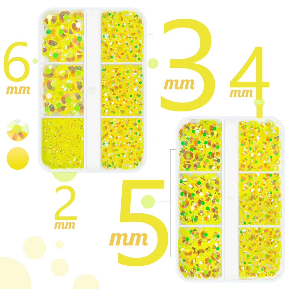 qiipii Lemon Yellow AB Resin Rhinestones for Crafting Citrine Flatback Jelly Stones 2mm 3mm 4mm 5mm 6mm Diamonds Crystals Gems for Face Eyes Makeup Tumblers Bottles DIY Crafts Clothes Shoes Phones