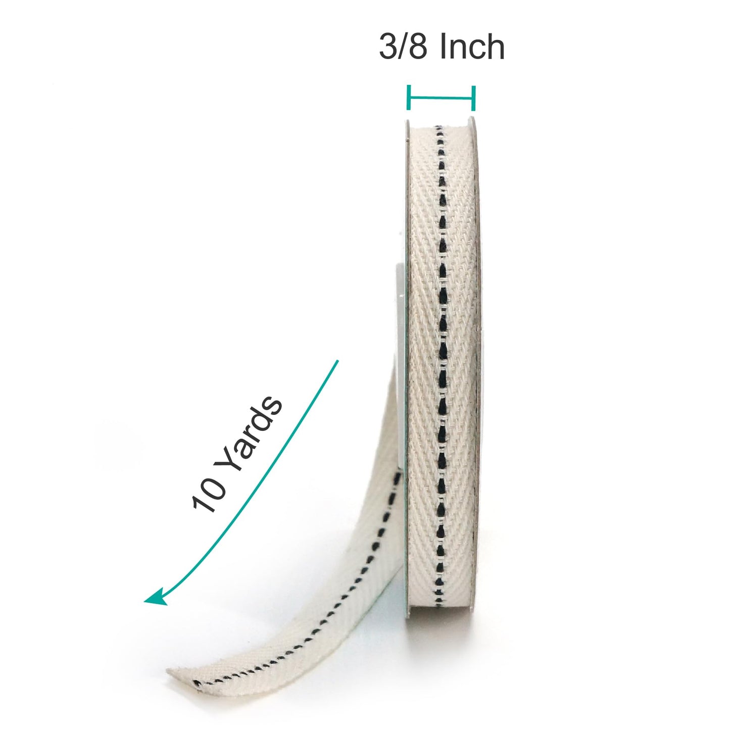 CT CRAFT LLC Ivory Cotton Black Stitched Ribbon 3/8" x 10 Yards for Home Décor Gift Present Wrapping DIY Crafts Birthday Wedding Bouquet Christmas