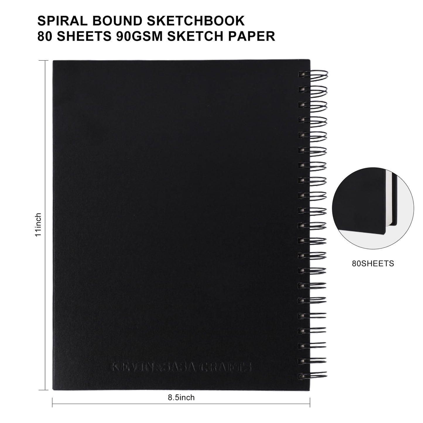8.5x11inches Hardbound Sketch Book, Spiral Bound Sketch Pad, 80-Sheets 90gsm Inner Paper, Acid Free Drawing Art Paper, Prefect Works with Kids and Adults