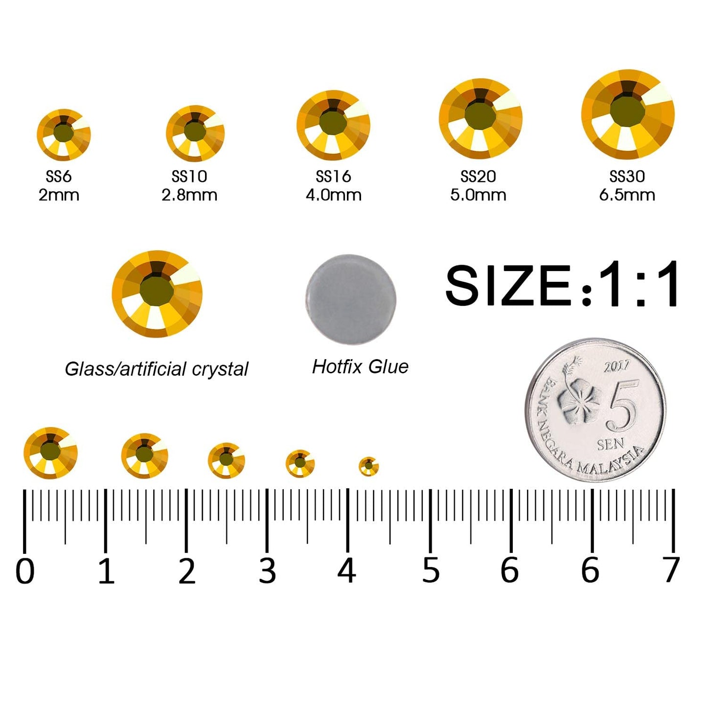 MEIBITE 6796PCS Topaz Hotfix Rhinestones Crystal Stones Glass for Fabric Clothes Shirts Sparkly Flat Back Round with Tweezers and Picking Pen (SS6~SS30 Set)