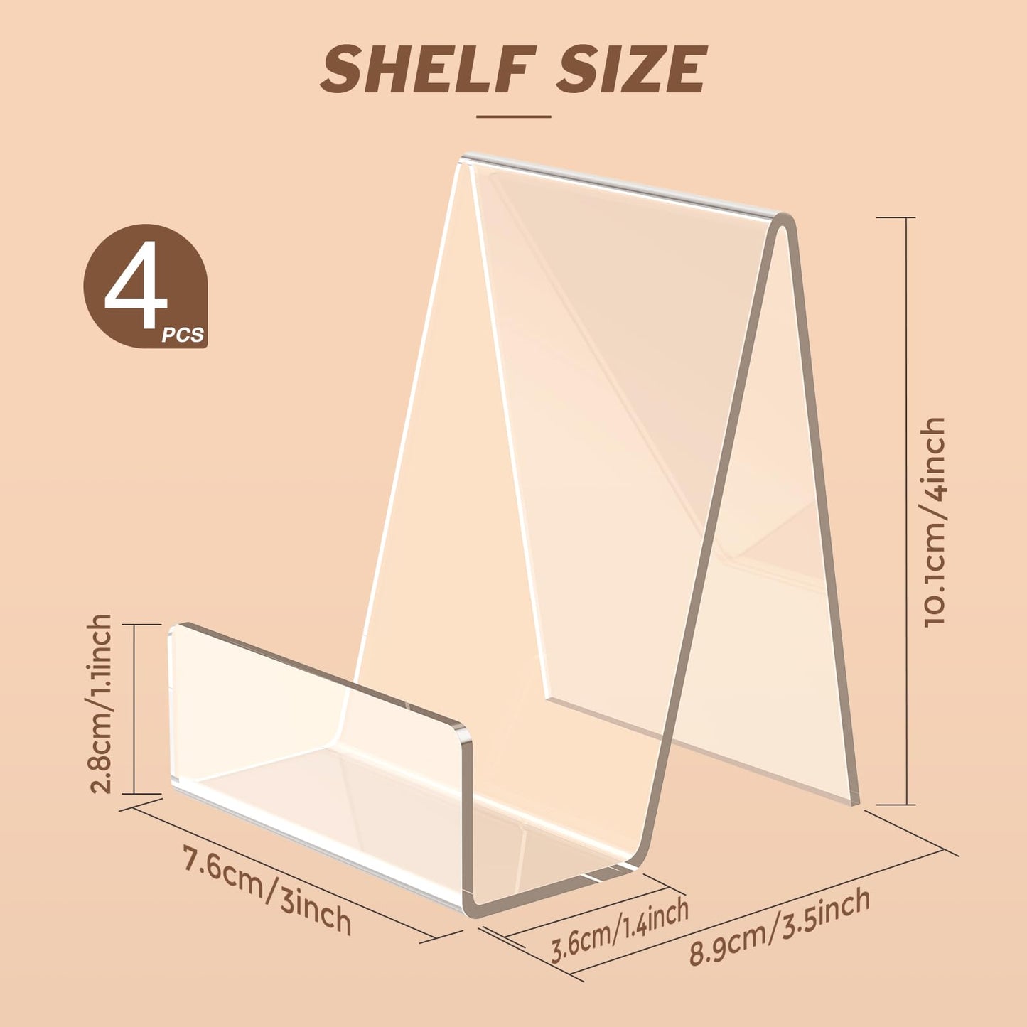 4 Pack Acrylic Book Stand, Book Holder for Display, Clear Easel Stand for Display, Display Holder for Postcard, CD, Frame, Picture, Magazine, Plate, Phone, Sticker