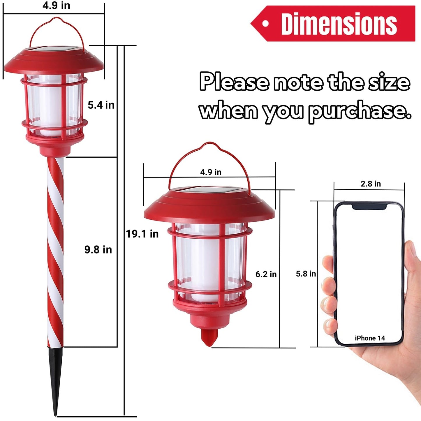 Dynaming 6 Pack Christmas Solar Flame Garden Lights Outdoor, Dual Use Flickering Flame Torch Candy Cane Pathway Marker, Xmas Hanging Lantern Lights, Waterproof & Auto On/Off for Patio Walkway Driveway