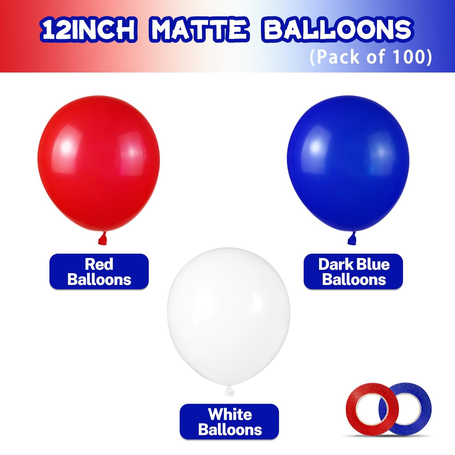 Red White and Blue Latex Balloons 100 Pack for 4th of July Decorations Independence Day Patriotic Anniversary Graduation Birthday Wedding Nautical Party Supplies