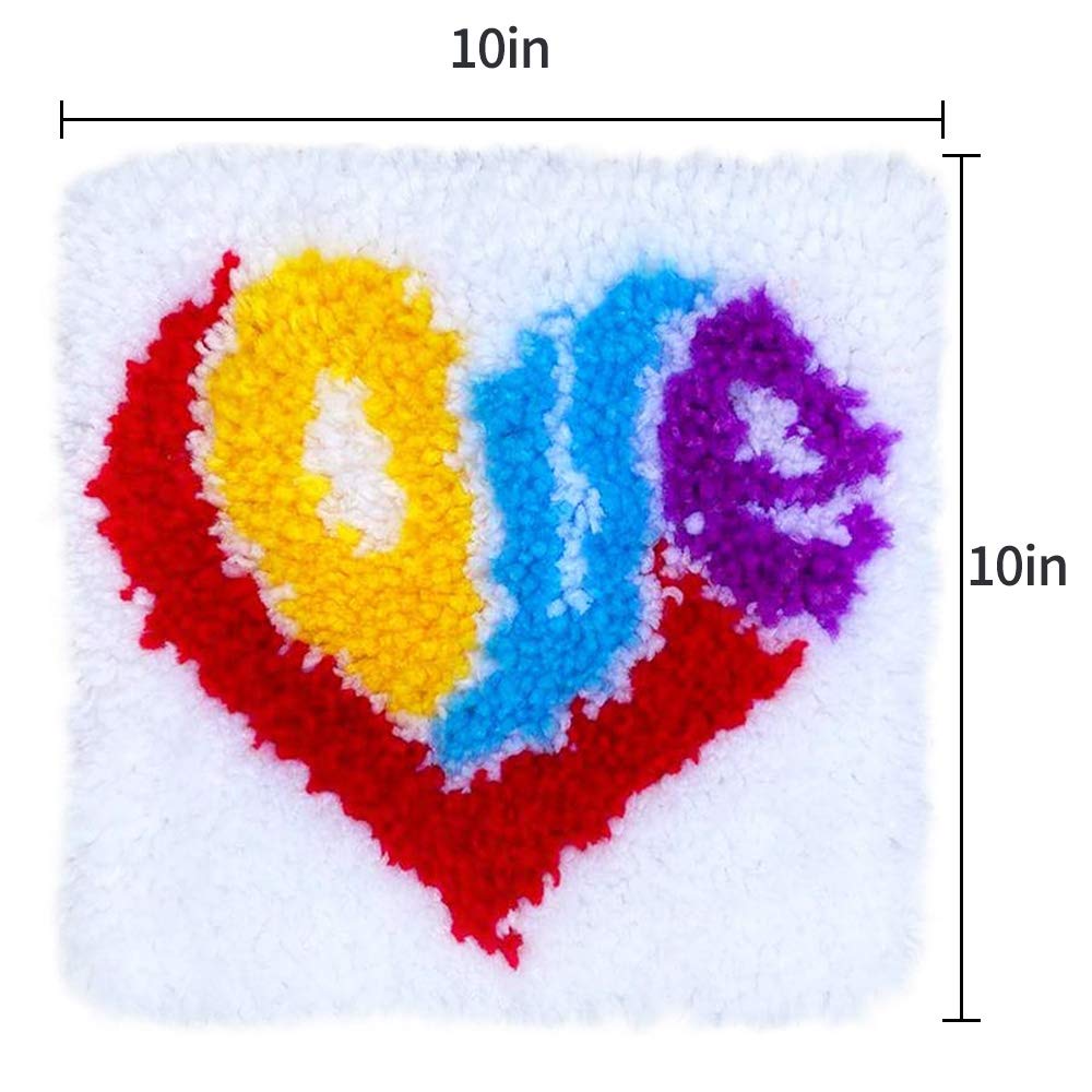 ZuoAnLF Latch Hook Kits for Adults Kids,Soft Simple Embroidery DIY Latch Hook Craft Kit with Printed Pattern Include Latch Hook10x10 Inch (Love)