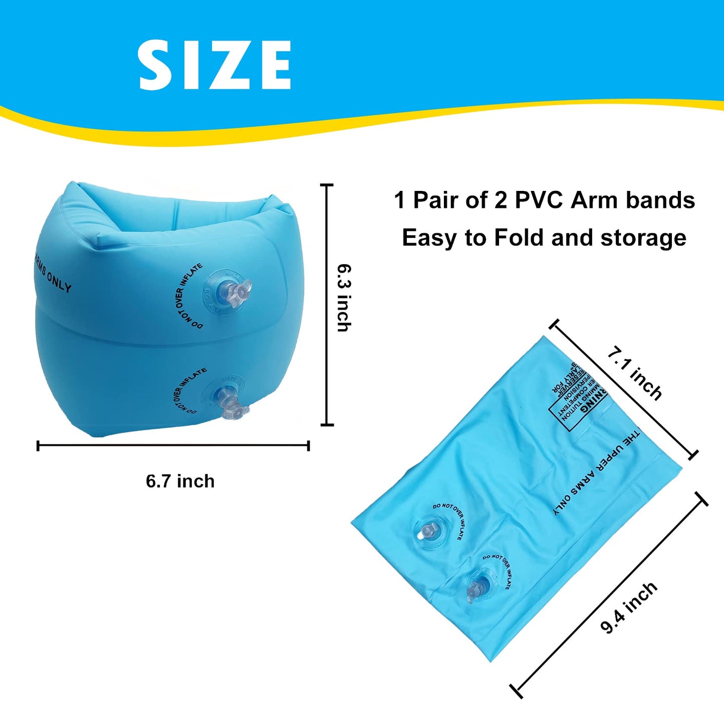 Inflatable Arm Floaties for Toddlers, Blow up Water Wings for Kids, Blue Swimming Arm Bands Floatation for Children and Adults 30-150LBS