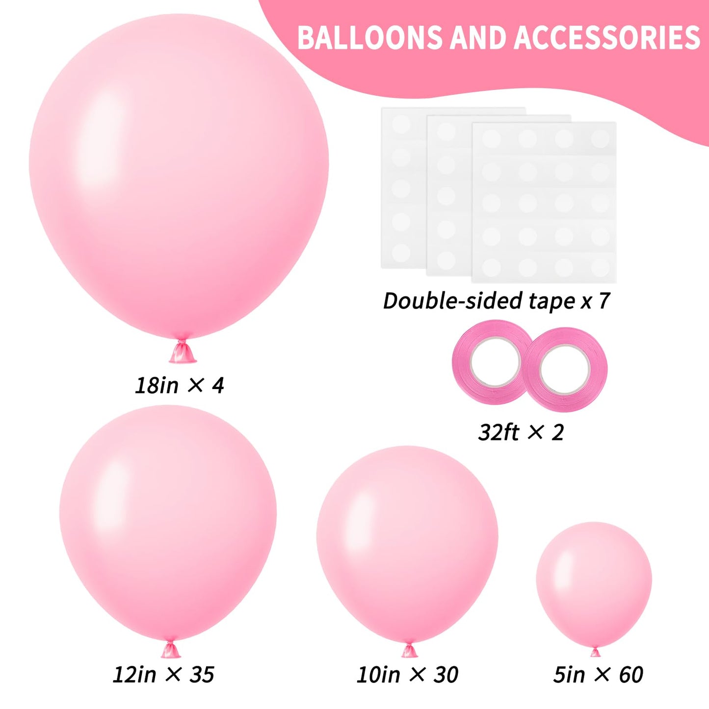 RUBFAC Pink Balloons 129pcs Pastel Pink Balloons Different Sizes 18 12 10 5 Inch Light Pink Balloons for Valentine's Day Birthday Wedding Anniversary Baby Shower Garland Arch Party Decoration