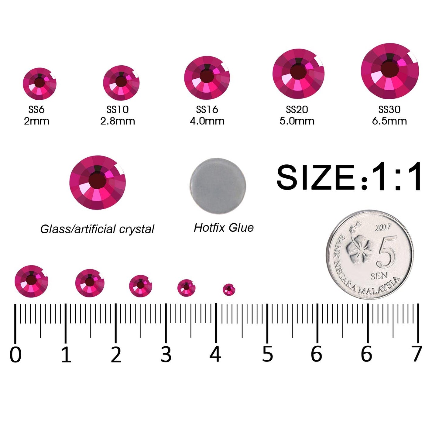 MEIBITE 6796PCS Light rose Hotfix Rhinestones Crystal Stones Glass for Fabric Clothes Shirts Sparkly Flat Back Round with Tweezers and Picking Pen (SS6~SS30 Set)