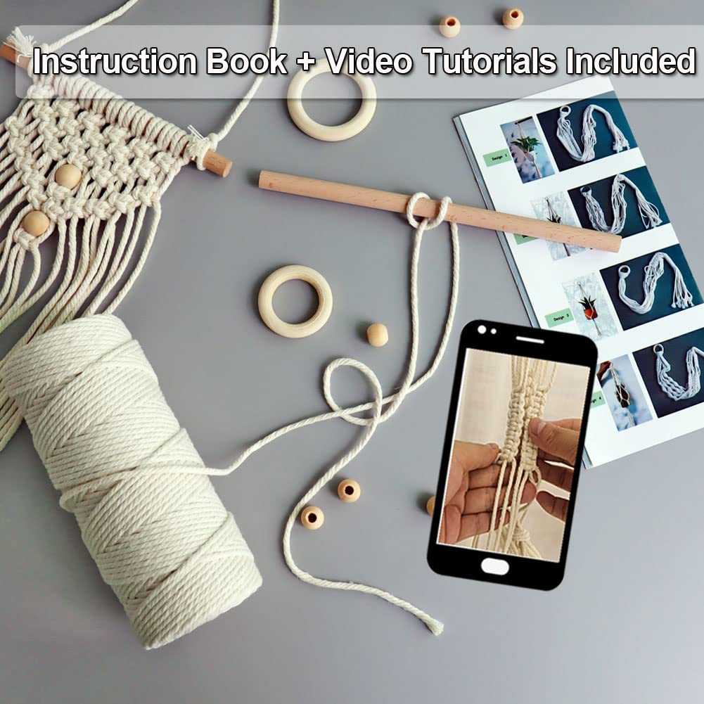 Ewparts Easy Macrame Kits for Adults Beginners Supplier Wood Beads,Rings,Wooden Dowel for Macrame Plant Hangers,Macrame Wall Hanging with Instruction for Macrame Starters