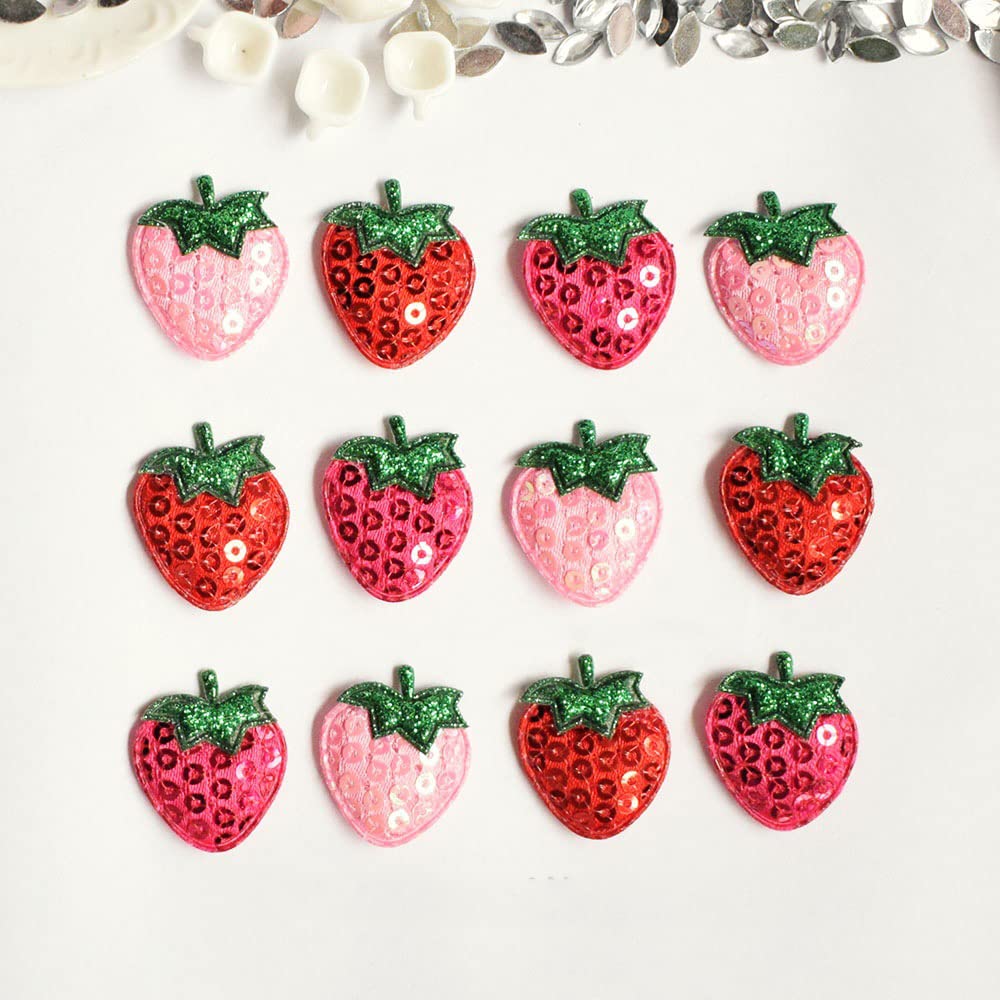 YYCRAFT 60pcs Padded Sequin Strawberry Appliques for DIY Sewing Craft-3 Colors