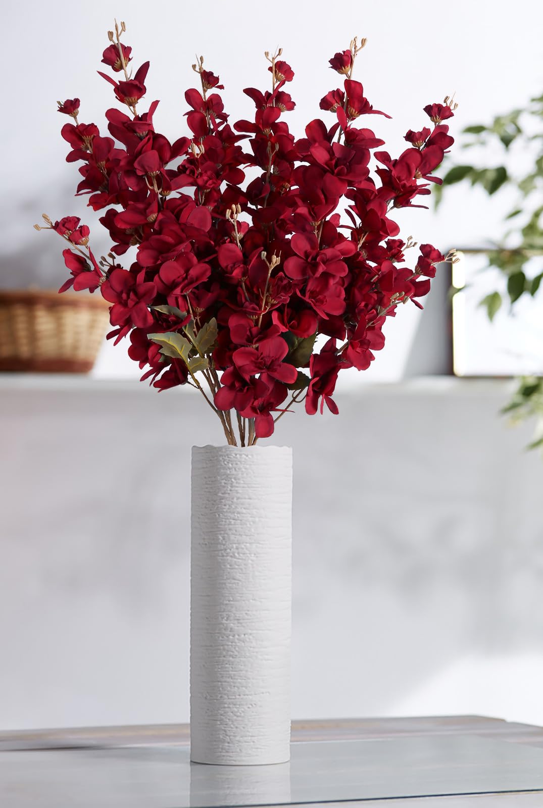 INSUNSIX 6PCS 35.43'' Red Delphinium Artificial Flower Faux Larkspur Silk Flowers Long Stem Blossoms Flowers for Tall Vase Floral Arrangements Home Table Wedding Decor(Red)
