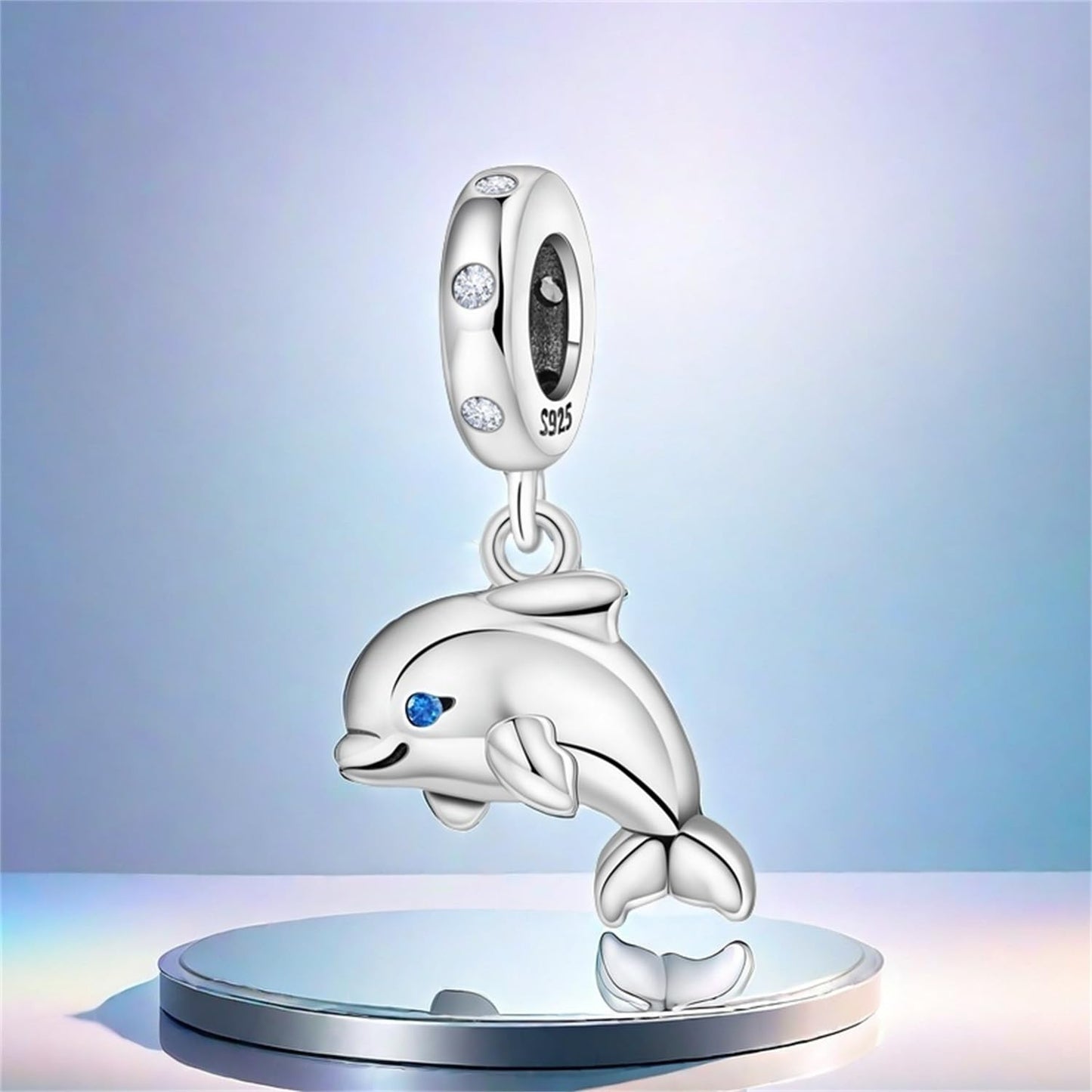 NUJIFFY 925 Sterling Silver Charms Beads for Bracelets Necklaces, Airplane Passport Sister Heart Coffee Music Book Travel Pendant, Pink Color Cute Animal Jewelry Graduation Birth Gifts for Women Men (Dolphin Charms)