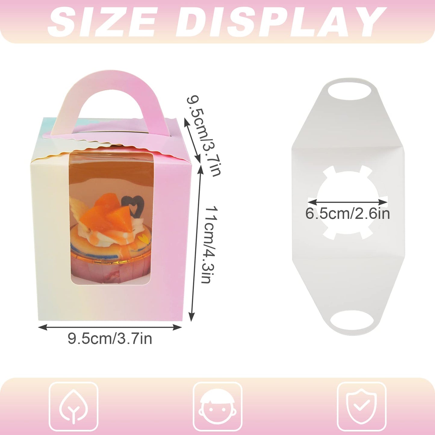 KEYIDO 30 Pcs Individual Cupcake Boxes Gradient Single Cupcake Boxes 1 Hole Cake Box with Clear Window Inserts and 2 Sheets of Stickers for Wedding Birthday Party Favors