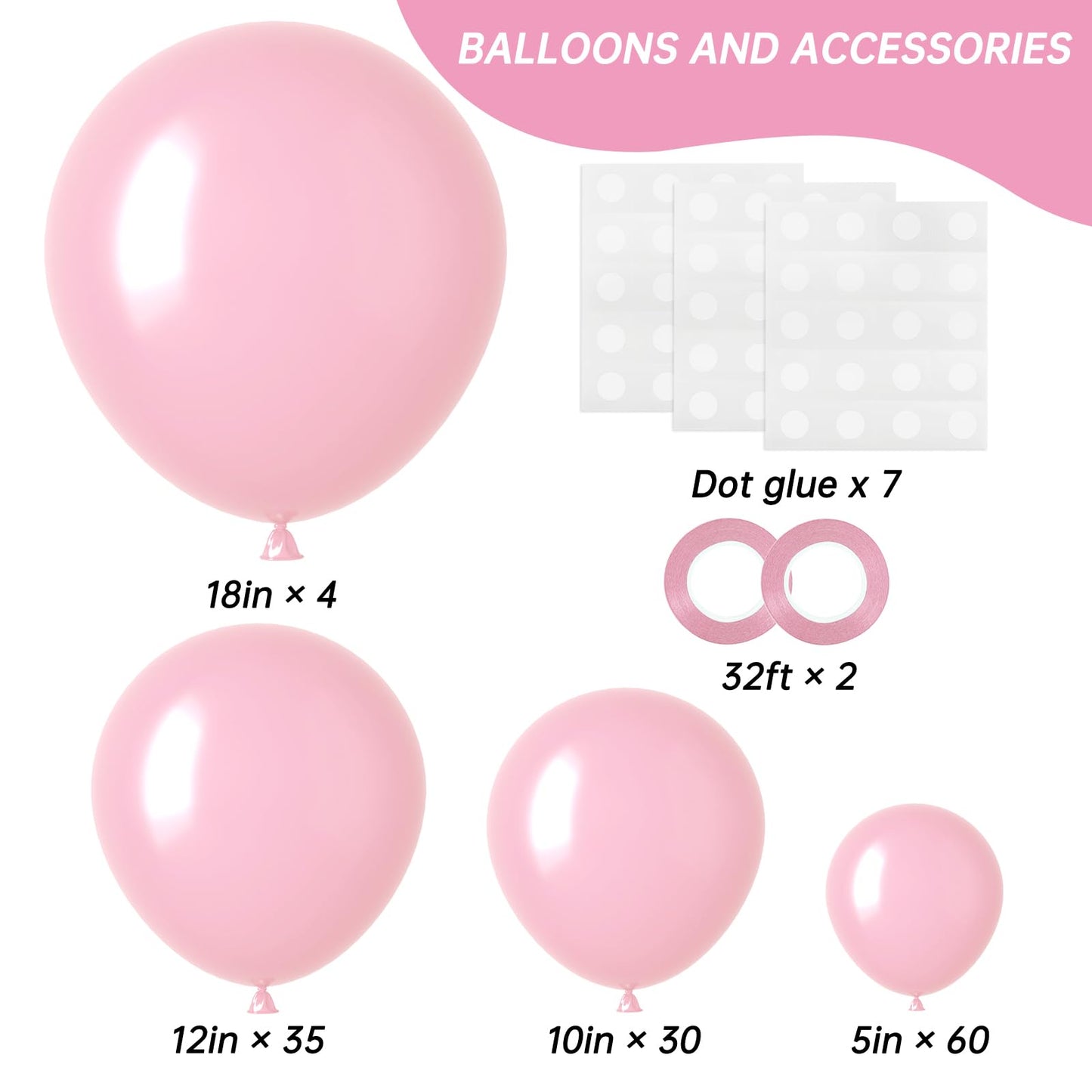 RUBFAC 129pcs Pastel Pink Balloons Different Sizes 18 12 10 5 Inches for Garland Arch, Light Pink Balloons for Birthday Valentine's Day Baby Shower Gender Reveal Wedding Party Decoration
