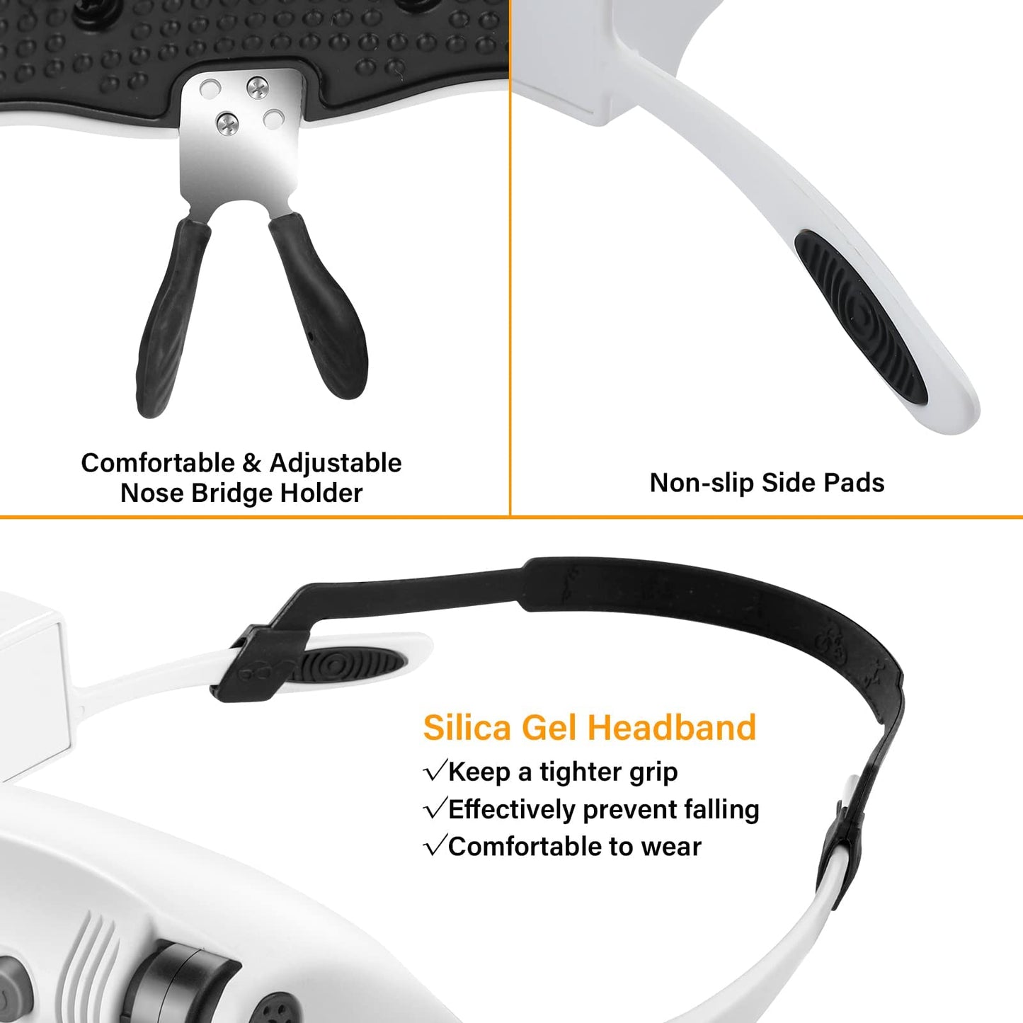 Hands Free Head Magnifying Glasses, Magnifier with Light, 1X, 2X, 3X, 5X, 6X, 8X, Ideal for Jewelry, Eyelash Extensions, Soldering, Craft, Cross Stitch