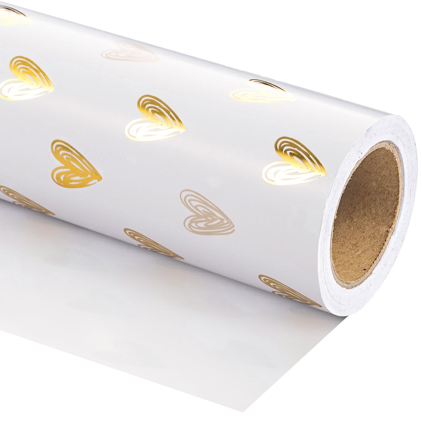 Heart Wrapping Paper Roll - Mini Roll - 17 Inch x 16.5 Feet - Gold Foil Heart Design for Valentines Day, Wedding, Bridal Shower, Birthday, Baby Shower