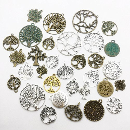 100g Craft Supplies Mixed Tree of Life Pendants Beads Charms Pendants for Crafting, Jewelry Findings Making Accessory for DIY Necklace Bracelet (M075)