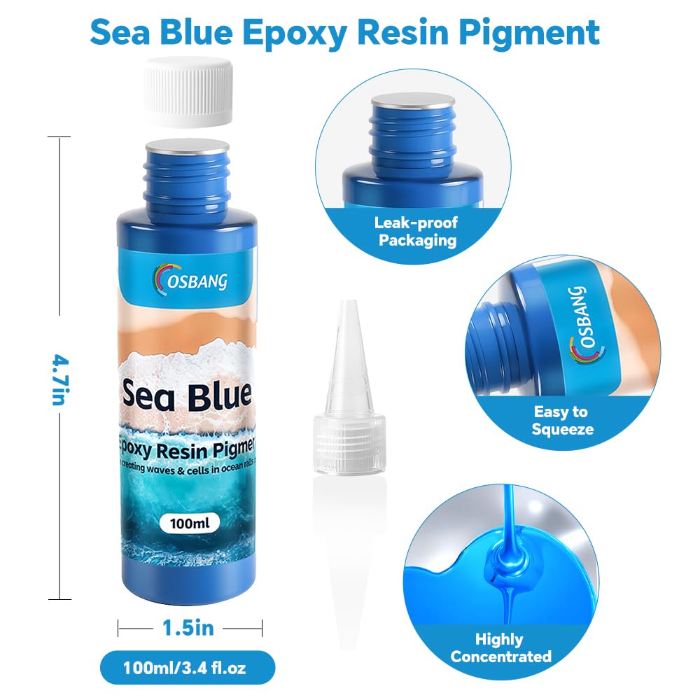 Sea Blue Epoxy Resin Pigment 100ml/3.4 fl.oz, High Concentration Liquid Colorant for Resin Art, Ideal for Creating Waves, Cells, and Unique Ocean DIY Crafts