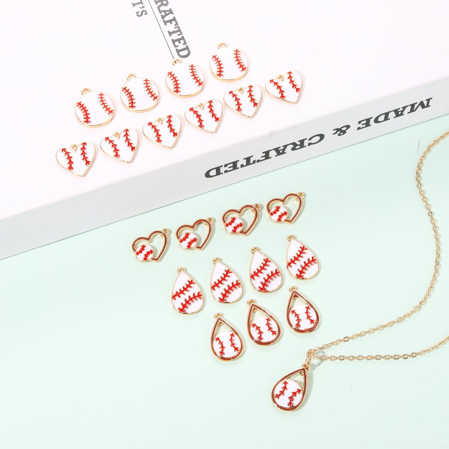 20PCS Sports Charms Enamel Basketball Baseball Pendant Charms for Jewelry Making Rhinestone Ball Game Softball Charms for Necklace Bracelet Earrings DIY Crafts (Set 7)