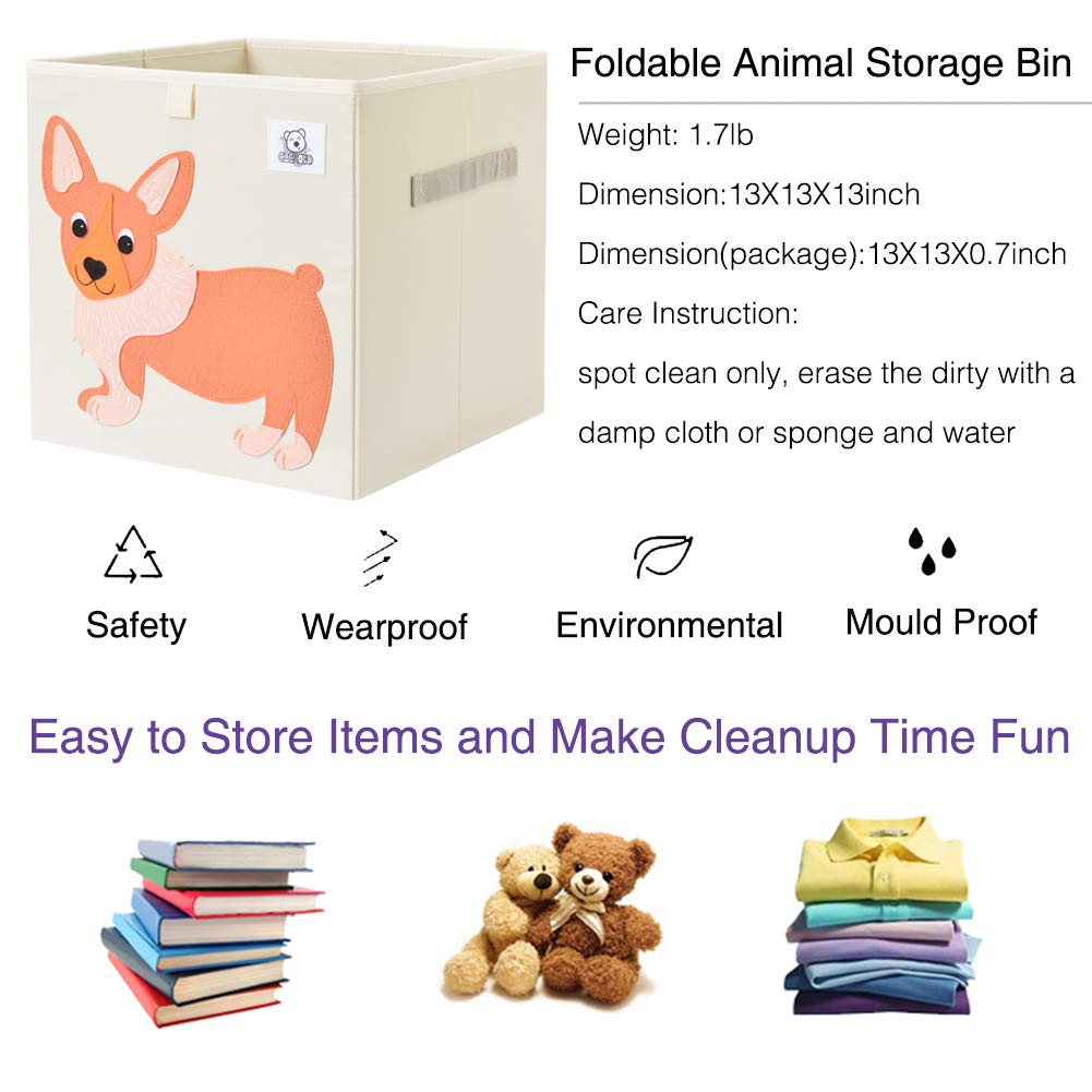 CLCROBD Foldable Animal Cube Storage Bins Fabric Toy Box/Chest/Organizer for Toddler/Kids Nursery, Playroom, 13 inch (Dog)
