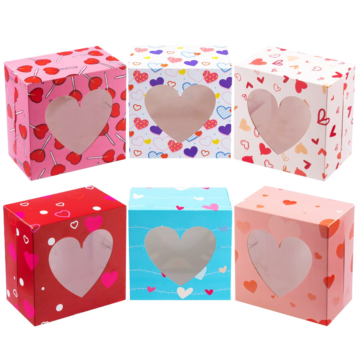 24 Pcs Valentine’s Day Bakery Treat Boxes Valentines Cupcake Boxes Cookie Boxes with Window for Holiday Pastries, Doughnut, Cookie, Cupcakes, Brownies, Truffles Gift Giving