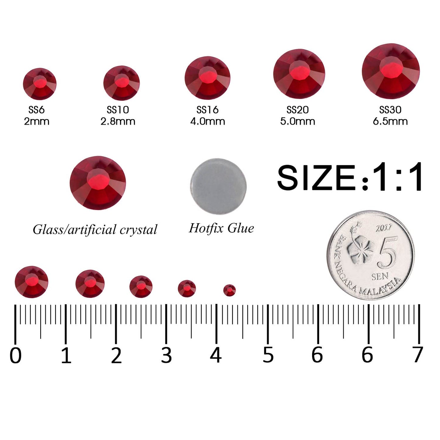 MEIBITE 6796PCS Mix Color Hotfix Rhinestones Crystal Stones Glass for Fabric Clothes Shirts Sparkly Flat Back Round with Tweezers and Picking Pen (SS6~SS30 Set)