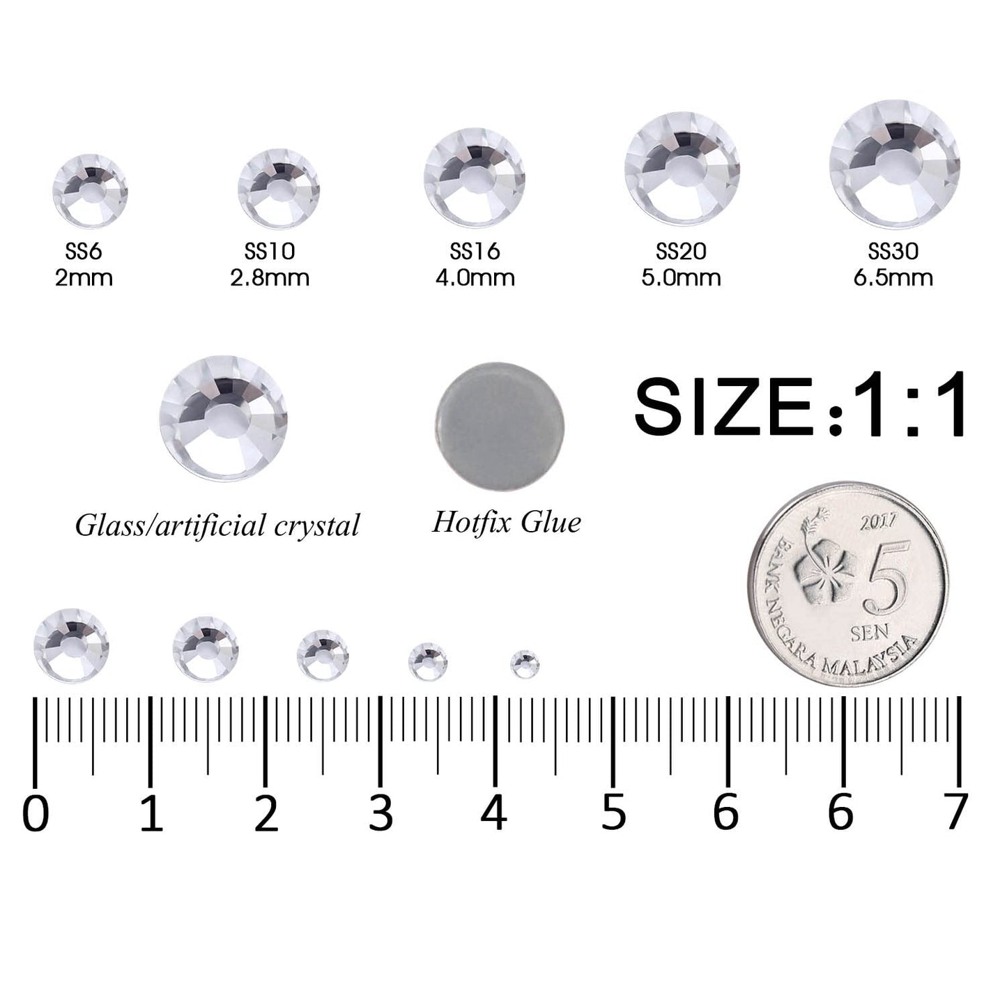MEIBITE 6796PCS Clear Hotfix Rhinestones Crystal Stones Glass for Fabric Clothes Shirts Sparkly Flat Back Round with Tweezers and Picking Pen (SS6~SS30 Set)