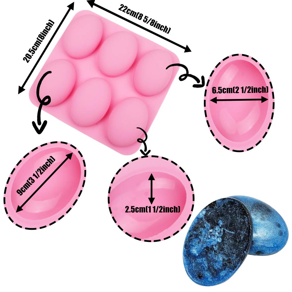 BAKER DEPOT silicone Mold For Handmade Soap 6 Cavity Oval Shape fat bath bombs Pink Color,Set of 2