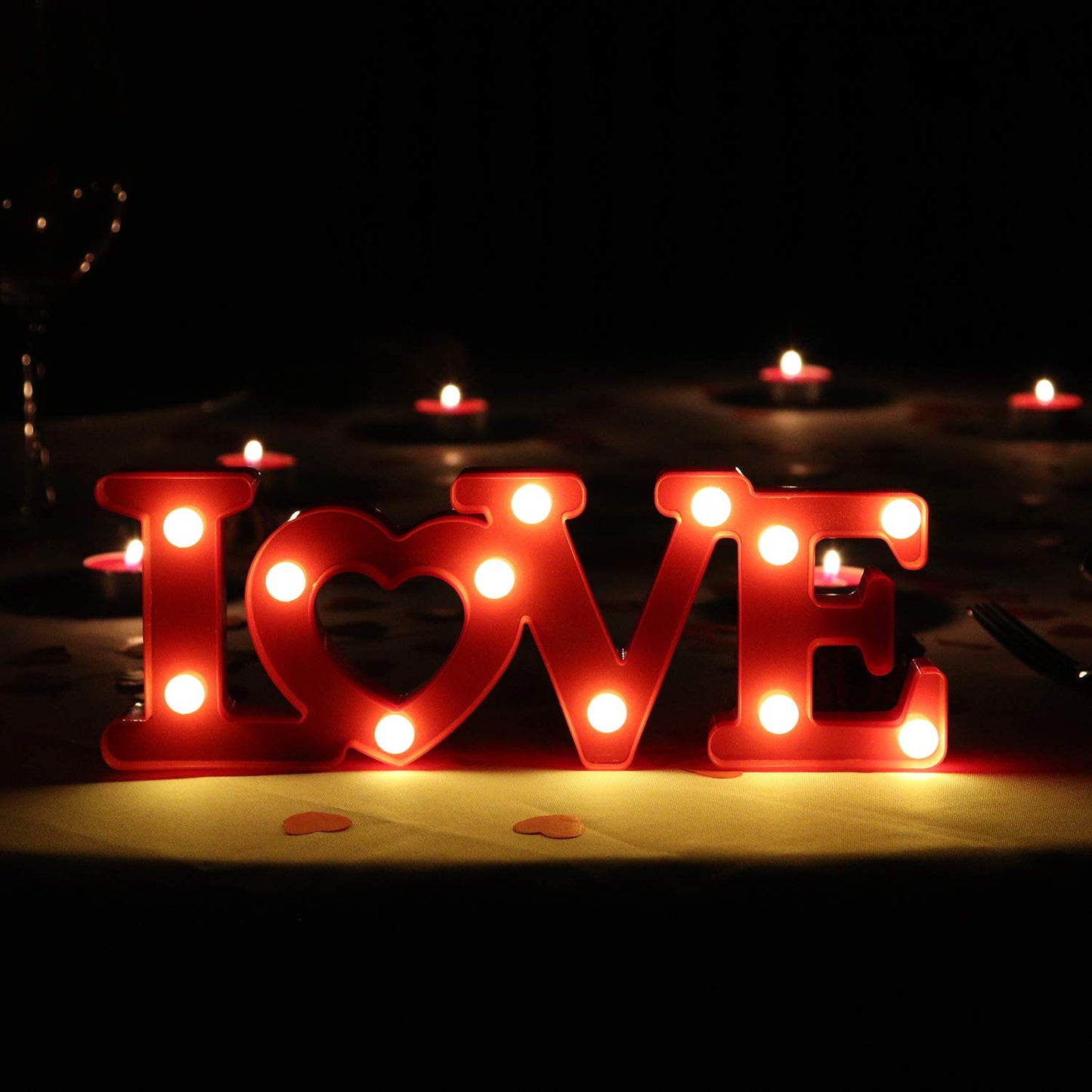 Love Sign with Lights - Valentines Day Decoration - Love Marquee Letters - Romantic Lighted Table Top Decor for Wedding & Home - Red - CHEERIN