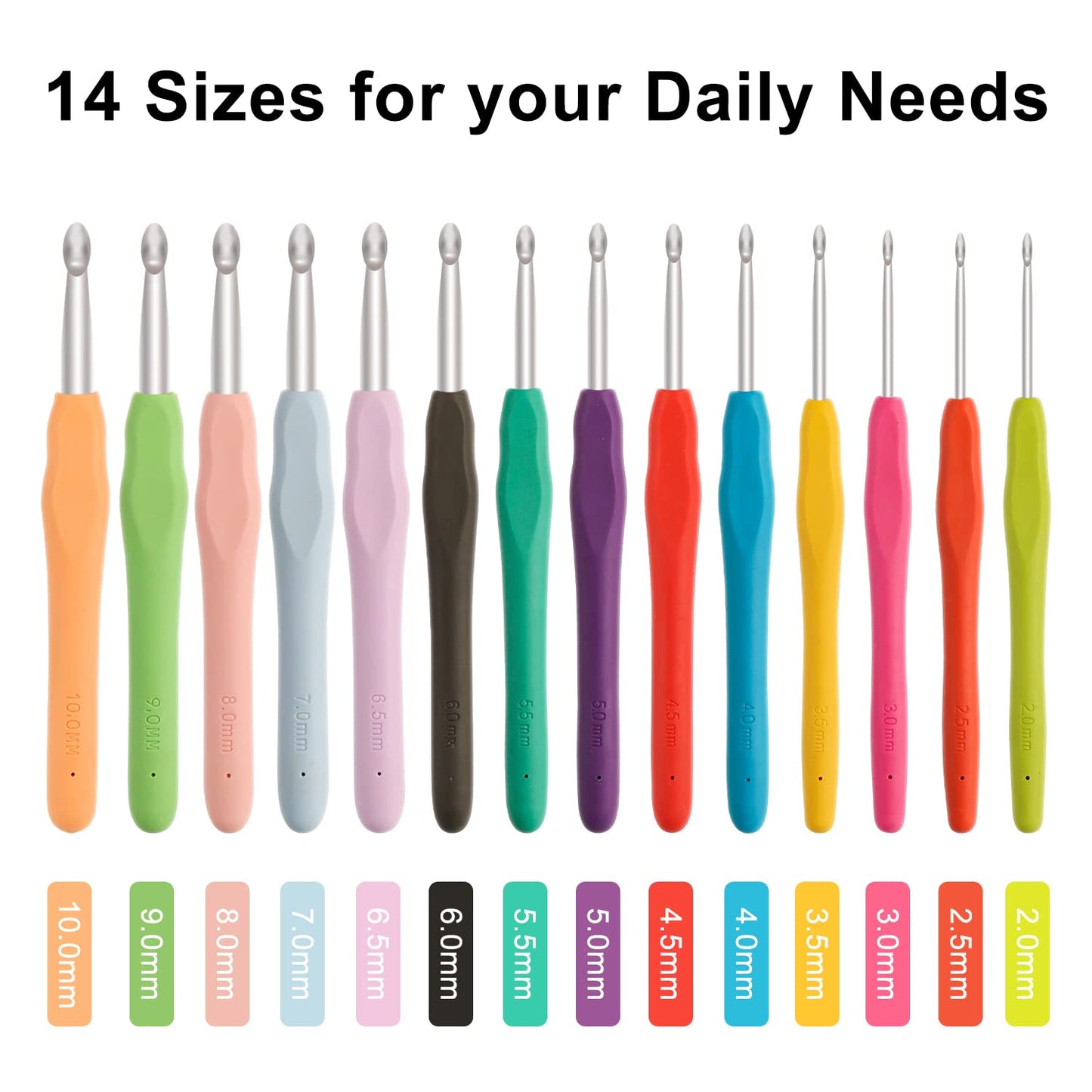 OWill 14 Piece Crochet Hooks Set, Crochet Hooks for Beginners Adults, Soft Grip Crochet Needles Tools with Storage Case,Ergonomic Crochet Hooks for Arthritic Hands