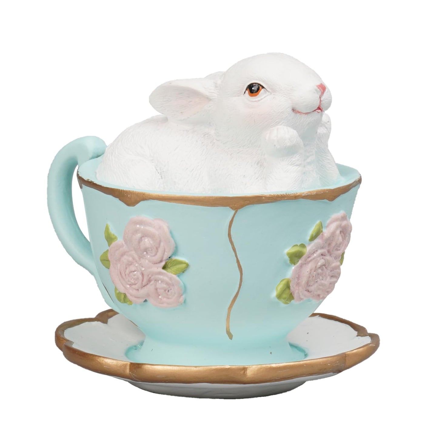 Easter Bunny Decorations Rabbit-Figurine Easter-Gift - Spring Bunny Statues Table Centerpieces Rabbits in Blue Cup Rabbits Sulpture for Indoor Home Farmhouse Decor 3.25*2.75*3 inch Newman House Studio