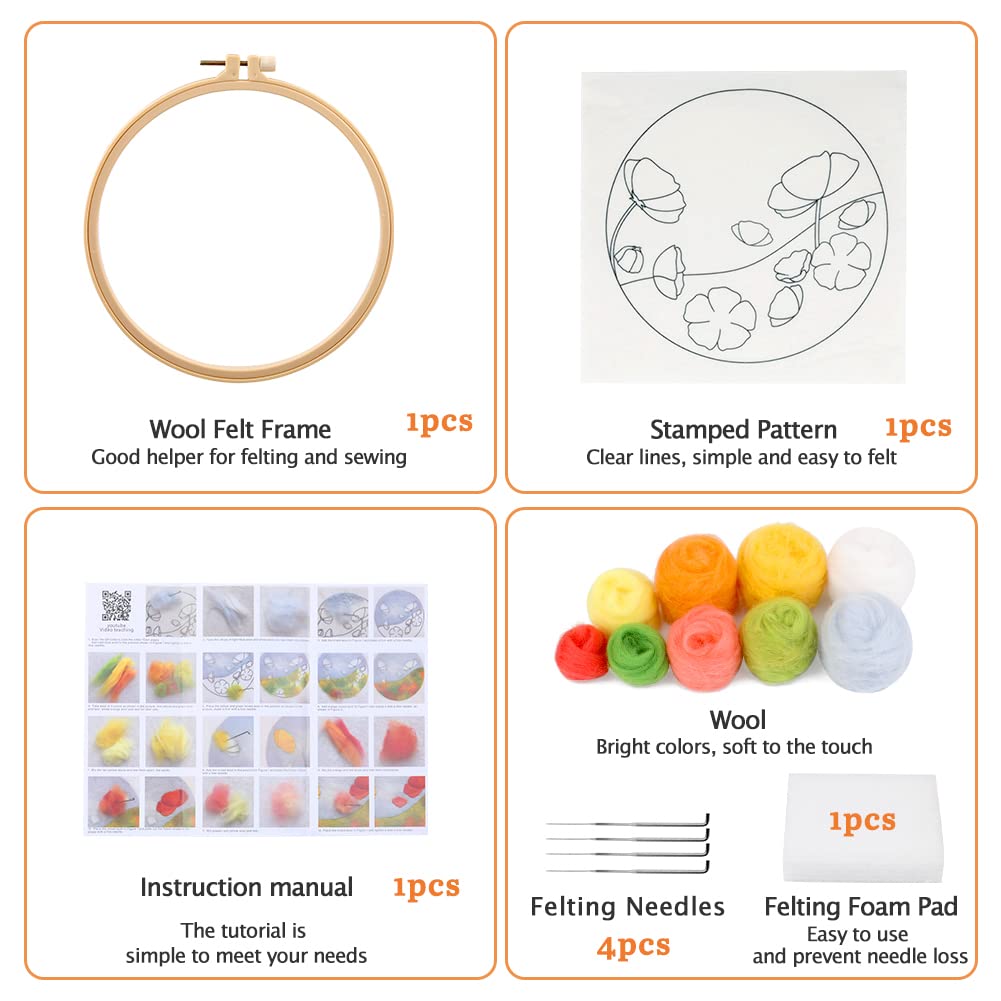 Mayboos Needle Felt Starter Set, Includes Wool Bag, Felting Needles, Foam Pad, Felt Cloth & Instructions, Pastoral Style Kit for Home Decoration