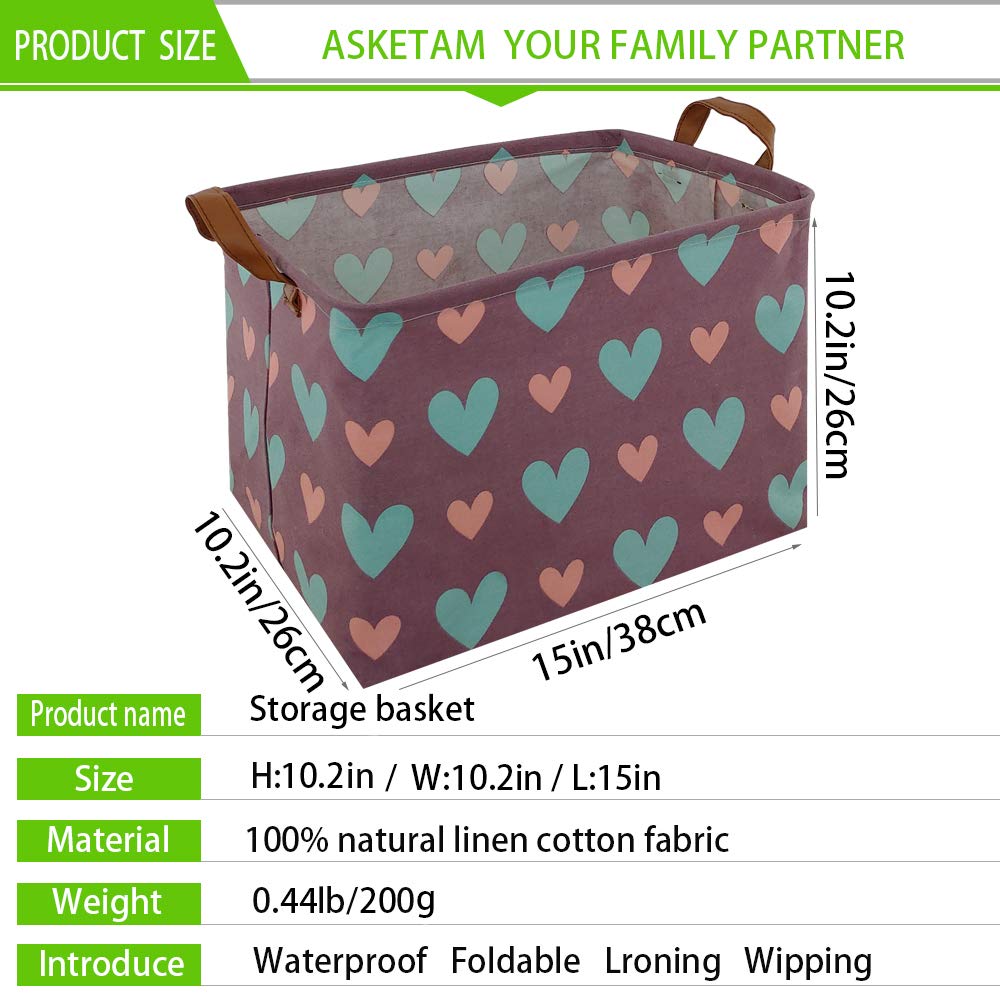 ASKETAM Kid Cute Rectangle Toy Box for Girl, Baby Collapsible Toy Storage Bin Nursery Child Playroom Bedroom Decor Clothes Storage Bin Gift Basket(Love in purple)