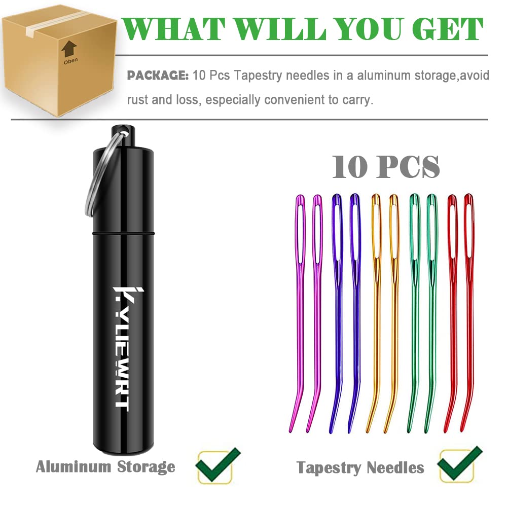 KYUEWRT 10Pcs Yarn Darning Tapestry Needle,Large Big Eye Weaving Needle Bent Needles with Aluminum Storage Tube