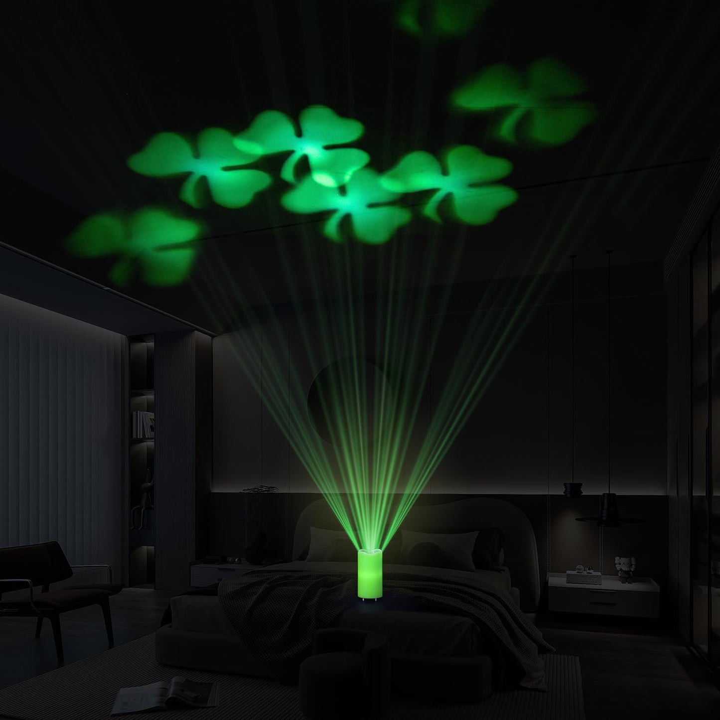 St Patricks Day Decorations Flameless Candles with Lucky Clover Projector, Green LED Candle with Remote and Timer