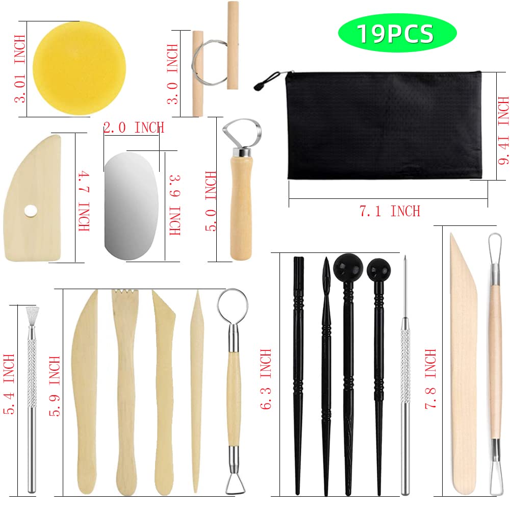 Pottery Clay Sculpting Tools for Polymer, Yagugu 19Pcs Basic Wood Ceramics Carving tool Supplies kit Accessories for Kids, Adults and Artists Modeling Shaping Building for art&craft