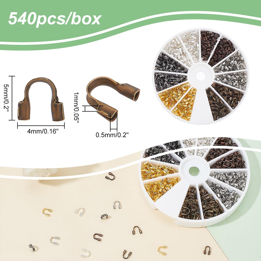 PH PandaHall 540 Pcs 6 Colors Brass Wire Guardian Wire Cable Protector U Shape Wire Guard Loops for Earring Bracelet Jewelry DIY Crafts Making