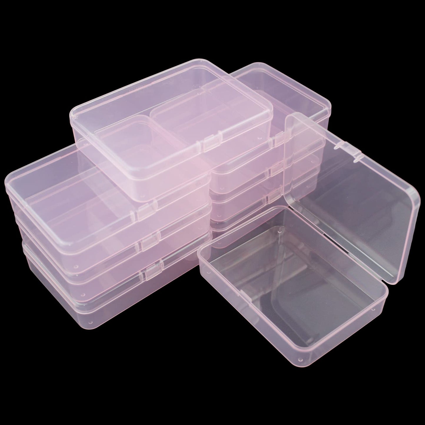 8 Pieces Rectangular Plastic Boxes Empty Storage Organizer Containers with Hinged Lids for Small Items and Other Craft Projects (Pink, 4.5 x 3.3 x 1.1 inch)