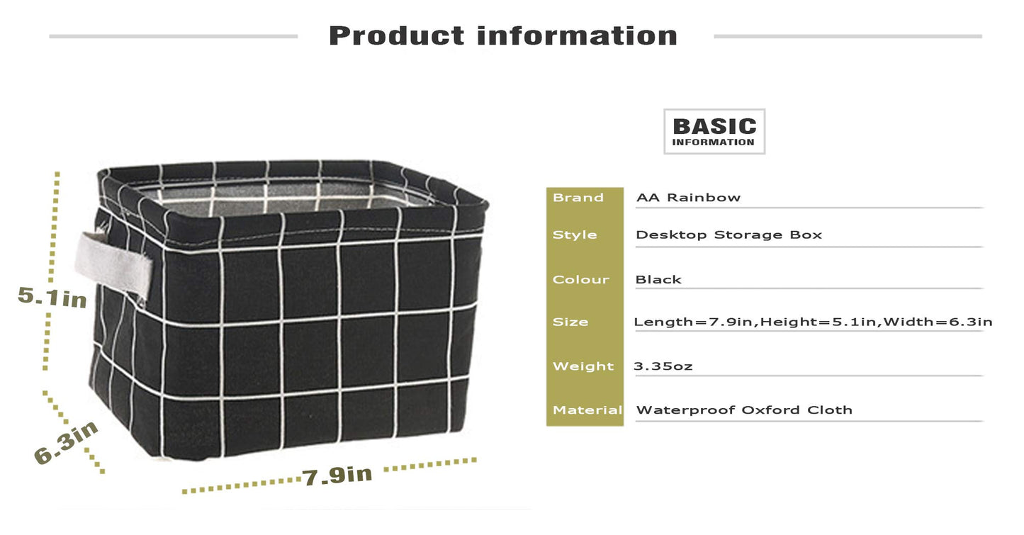 AARAINBOW 3 Packs Storage Basket Bins Canvas Mini Storage Cubes Storage Basket for Makeup, Toys Liners, Books Storage Baskets with Handles for Shelves & Desks(3 Black)