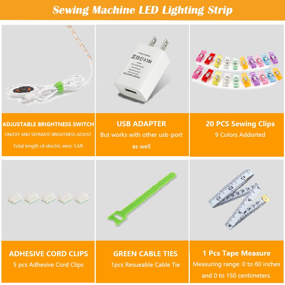 Sewing Machine Light Strip Sewing Machine Lights LED Strip LED Sewing Machine Light Strip, Adhesive LED Sewing Light Strip Multi Level Dimmable Decorative Light Strip, Suitable for Sewing Machines