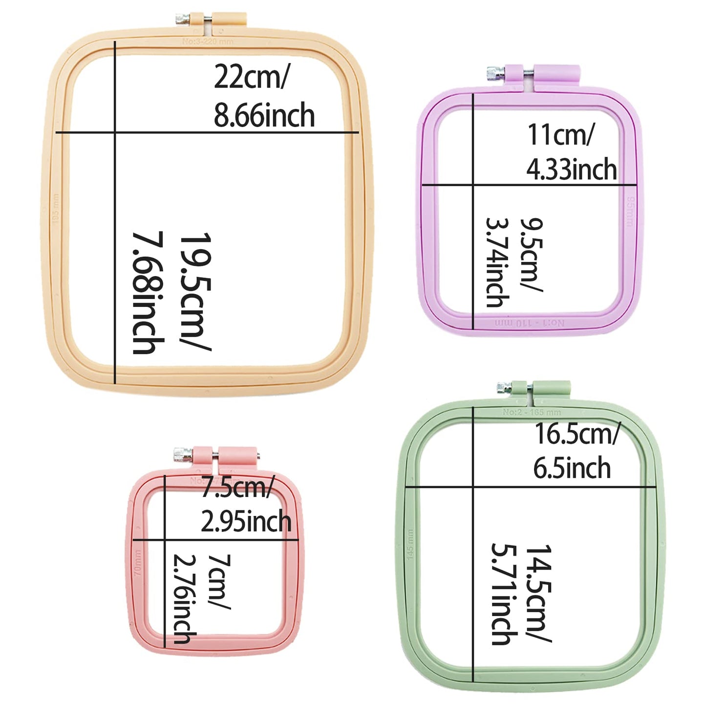4 Pieces Embroidery Hoop Rectangle Square Embroidery Frame Cross Stitch Hoop Sewing Tool for Art Craft Handy Sewing (Multicolor),with Gold Eye Embroidery Needles