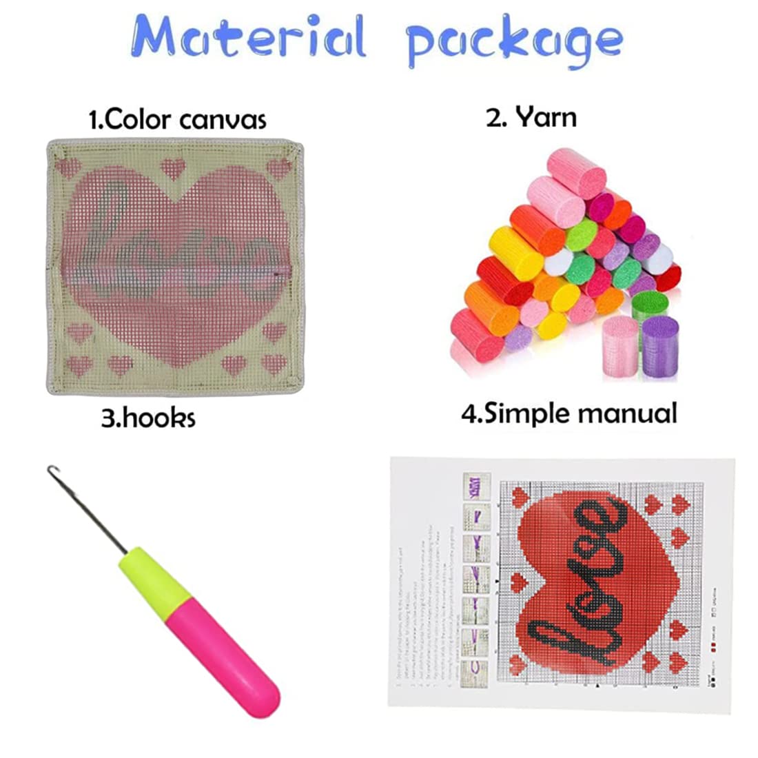 Latch Hook Kits for Adults Kids DIY Love Pillow Cover Beginner Cross Stitch Kits with Preprinted Canvas Crochet Yarn Kits Creative Hand Craft Home Decoration 17'' X 17''