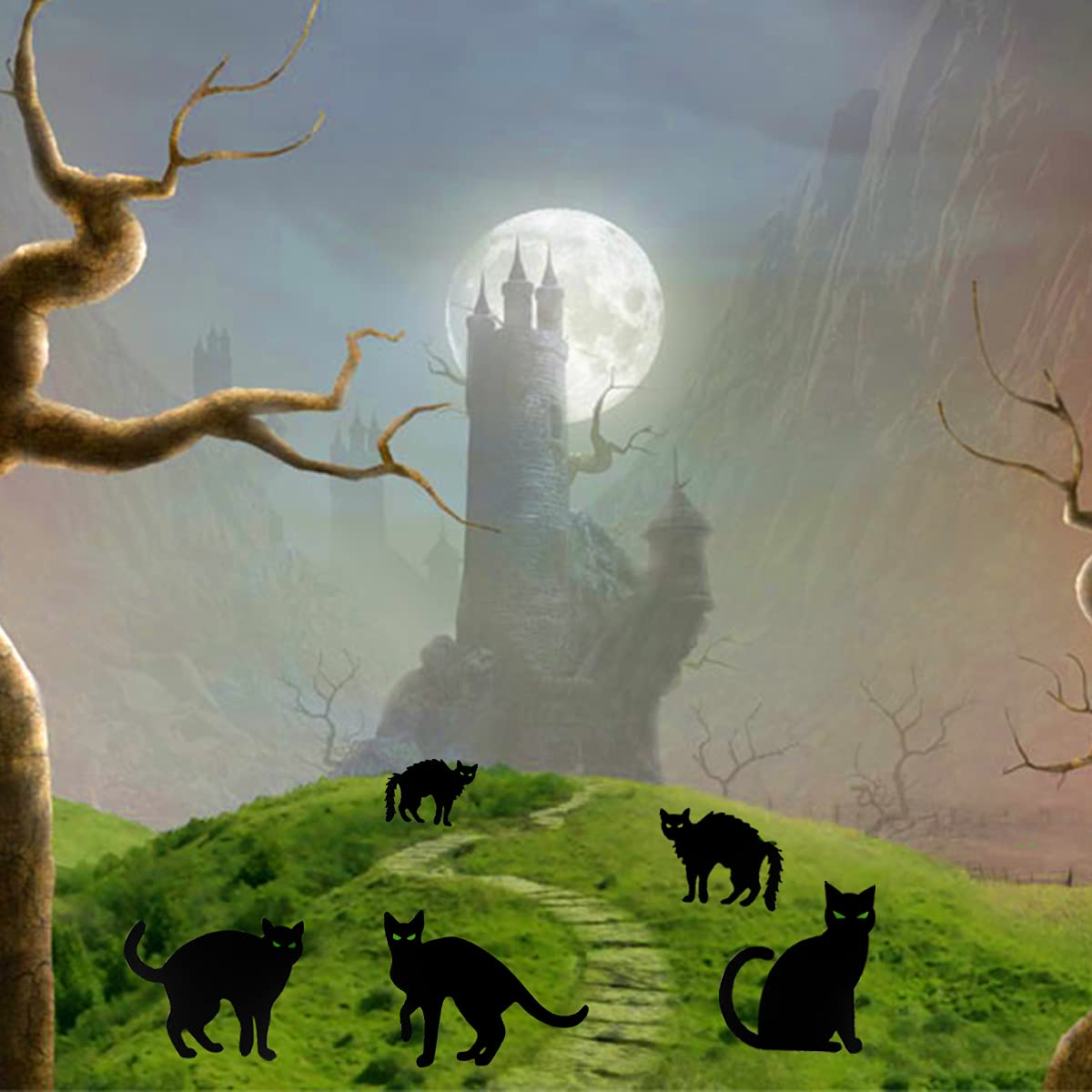 Anditoy 6 Pack Halloween Black Cat Yard Signs with Stakes Scary Silhouette Halloween Decorations for Outdoor Yard Lawn Garden Halloween Decor