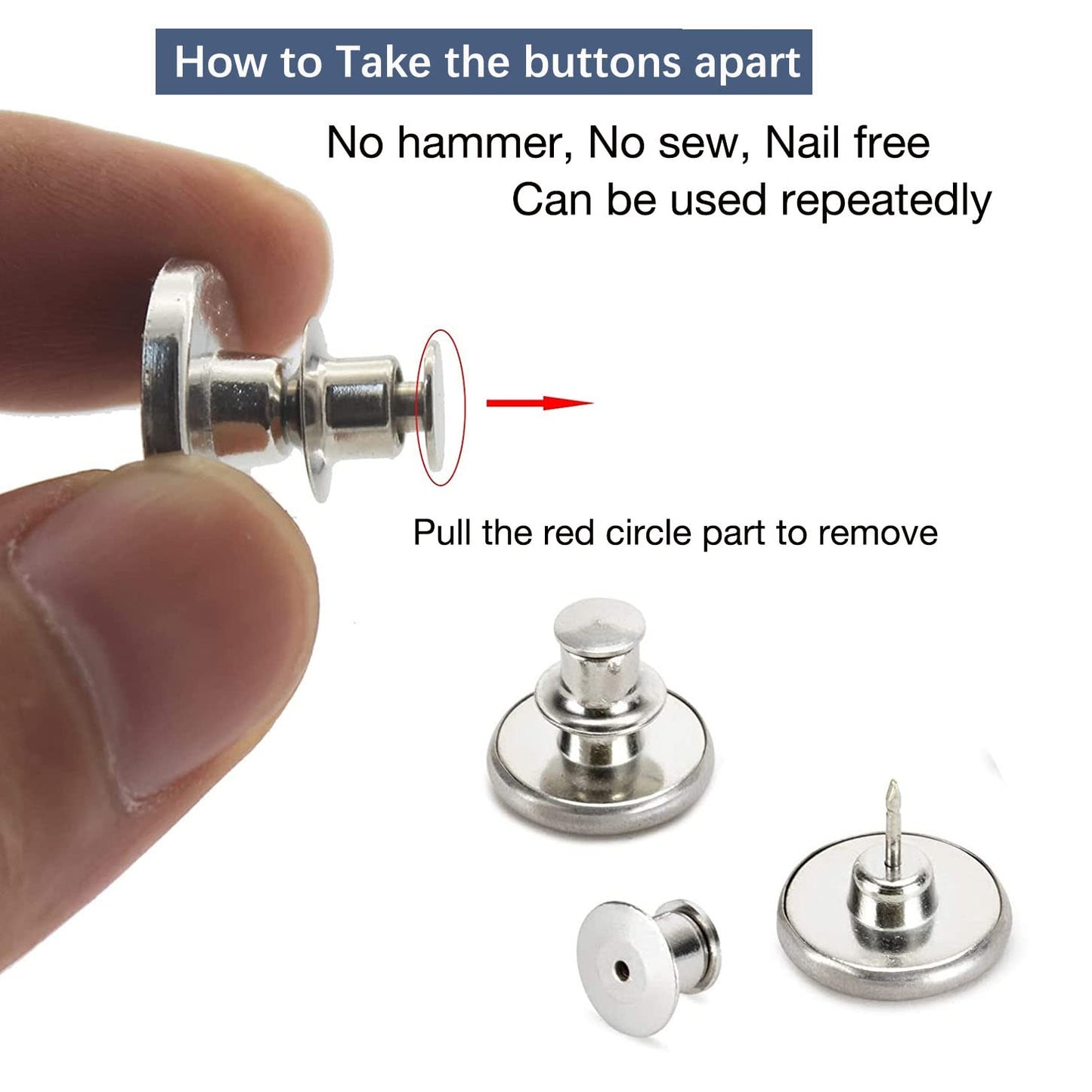 8 Sets of 17 mm Pants Button, Jean Buttons Pins for Loose Jeans, Adjustable Button for Jeans, Reusable and Adjustable Metal Pants Button Tightener